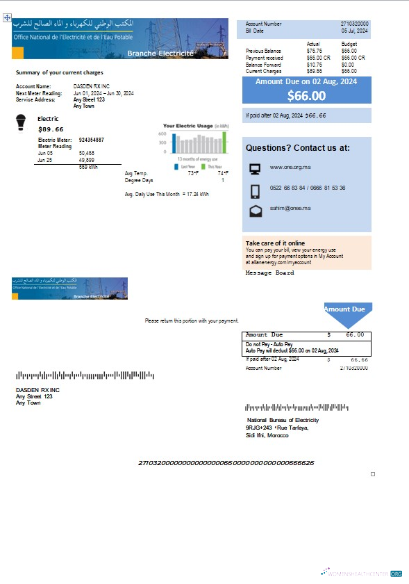 Morocco National Bureau of Electricity business utility bill Word and PDF template